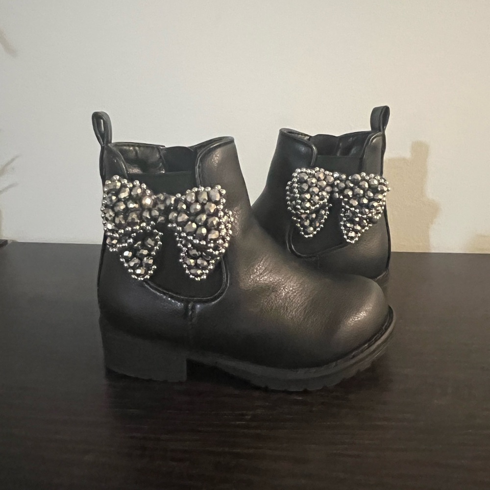 Black Kids Boots with Beaded Bow